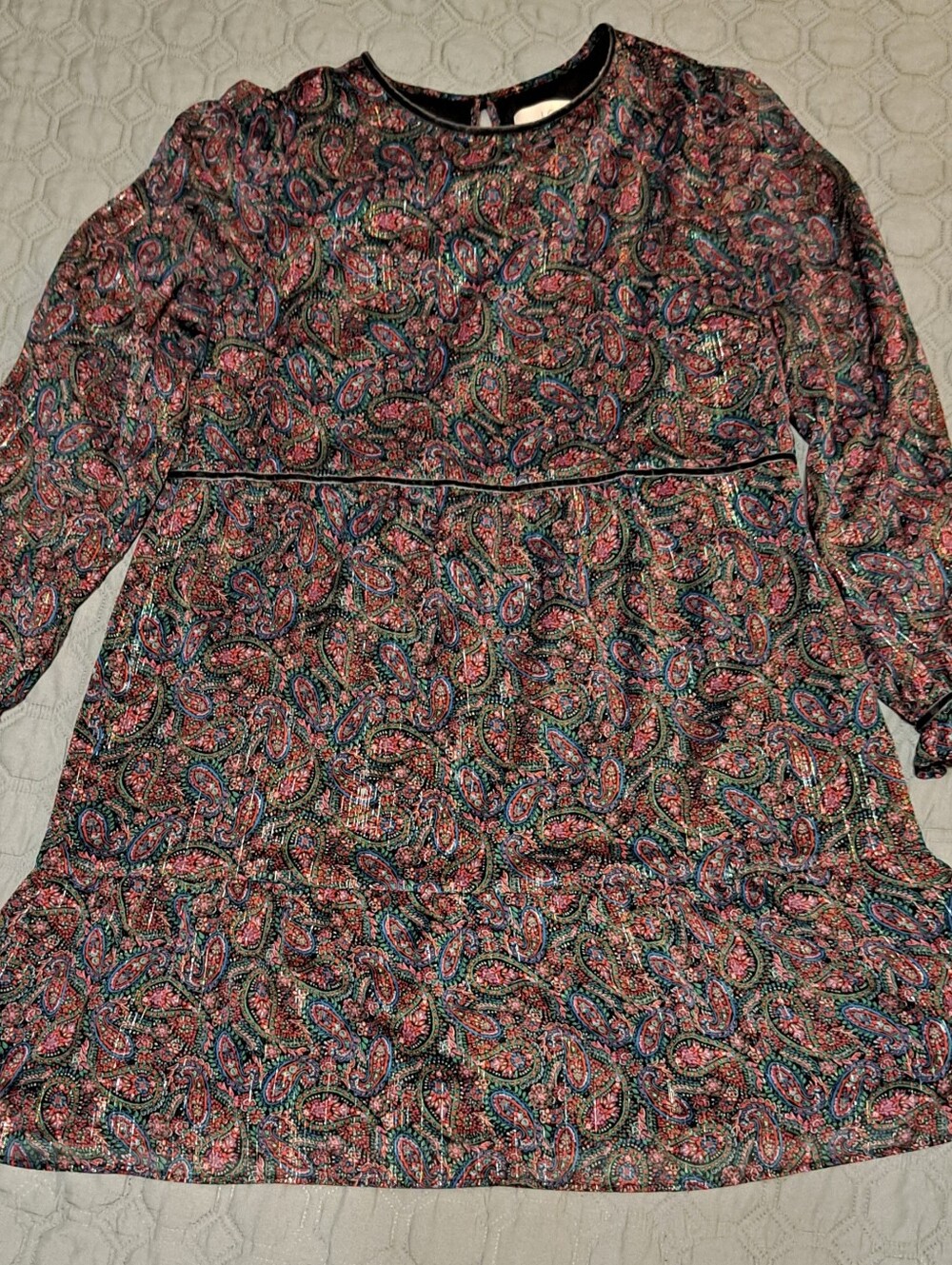 Loft Paisley Long Sleeve Tiered Dress in Multi-Color Sz M
